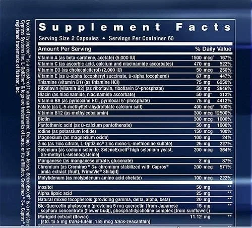 مکمل دو بار در روز لایف اکستنشن با ویتامین B6، B12، C، E، D3، منیزیم و زینک با قدرت بالا با بیش از 25 مولتی ویتامین و عصاره معدنی، بدون گلوتن و غیر تراریخته، 120 کپسول