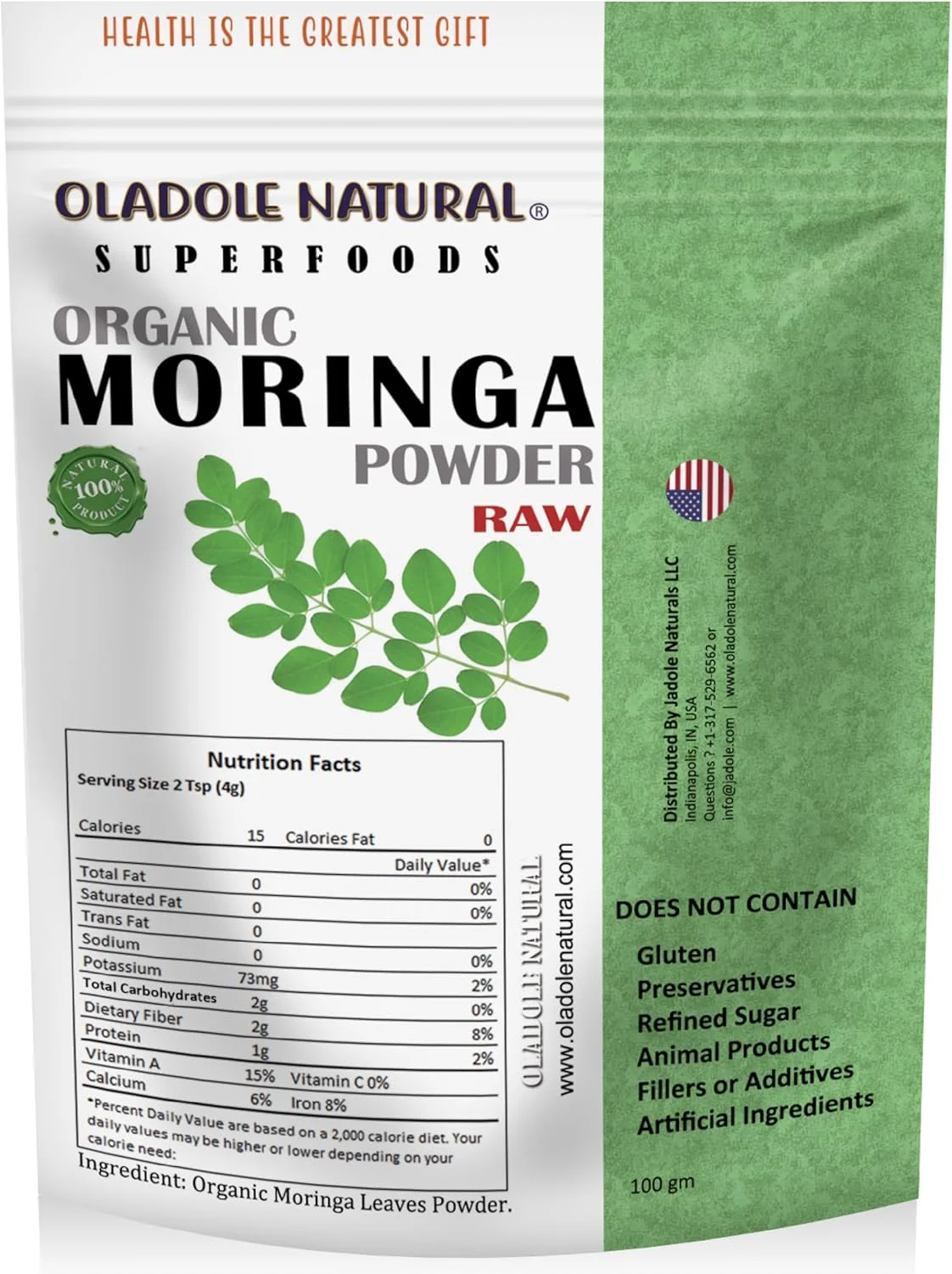 پودر مورینگا طبیعی اولادول، 100 گرم، مکمل برای تقویت سیستم ایمنی، انرژی و هضم | غنی از آنتی اکسیدان ها، ویتامین ها و مواد معدنی | ارگانیک، غیر GMO