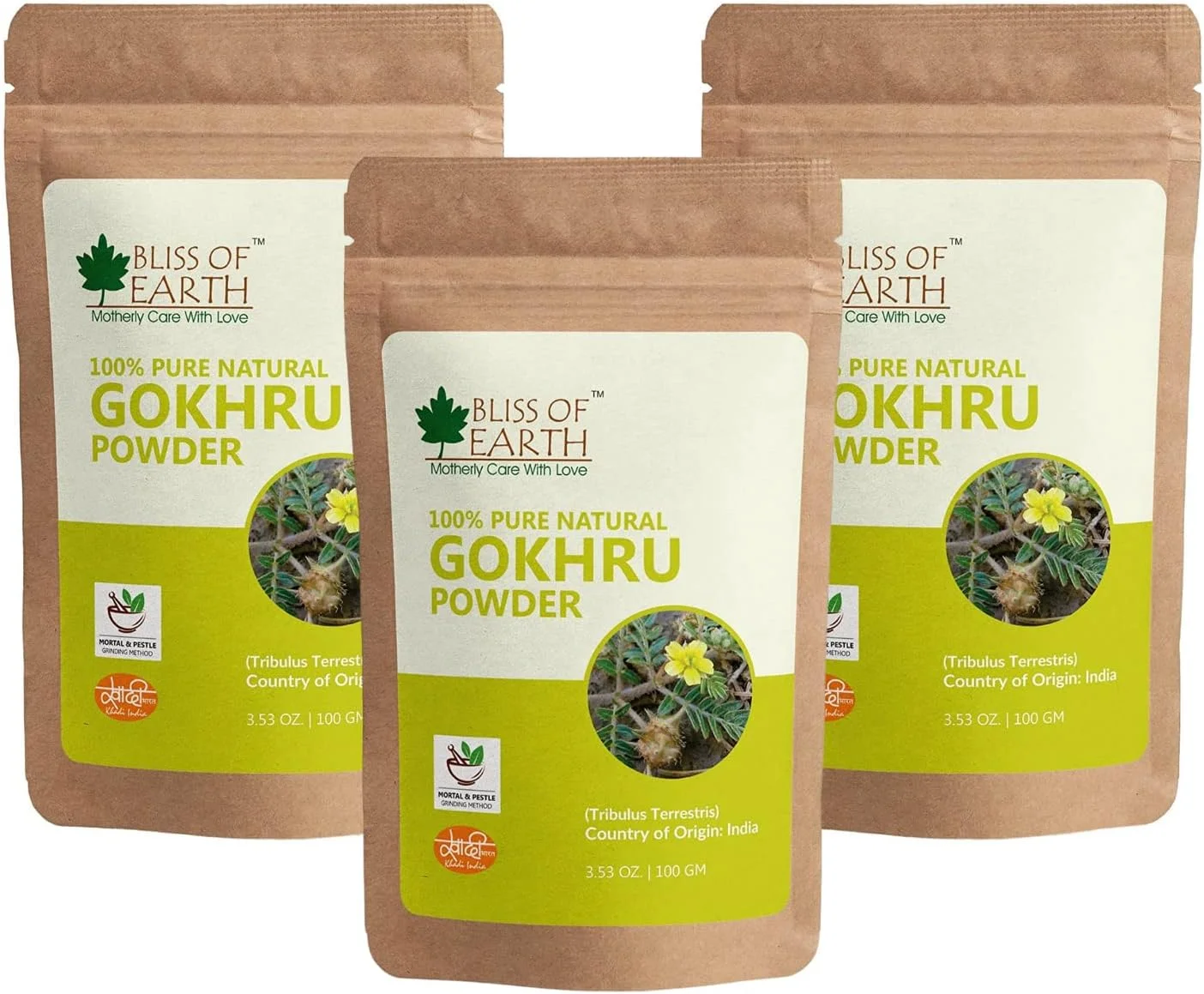 پودر گوکھرو خالص و طبیعی Bliss of Earth، 100 گرمی | تریبولوس ترستریس خالص | کمک به ساخت و تقویت عضلات | کمک به درمان سرفه | تسهیل کننده دفع ادرار | (بسته 3 عددی)