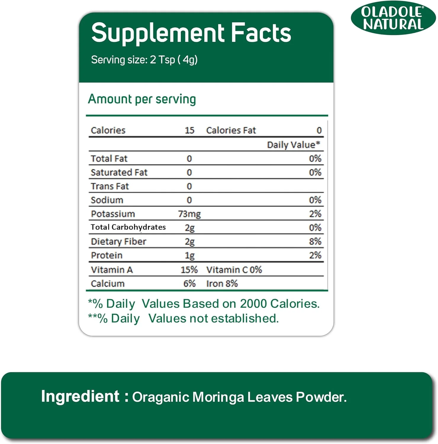 پودر مورینگا طبیعی اولادول، 100 گرم، مکمل برای تقویت سیستم ایمنی، انرژی و هضم | غنی از آنتی اکسیدان ها، ویتامین ها و مواد معدنی | ارگانیک، غیر GMO
