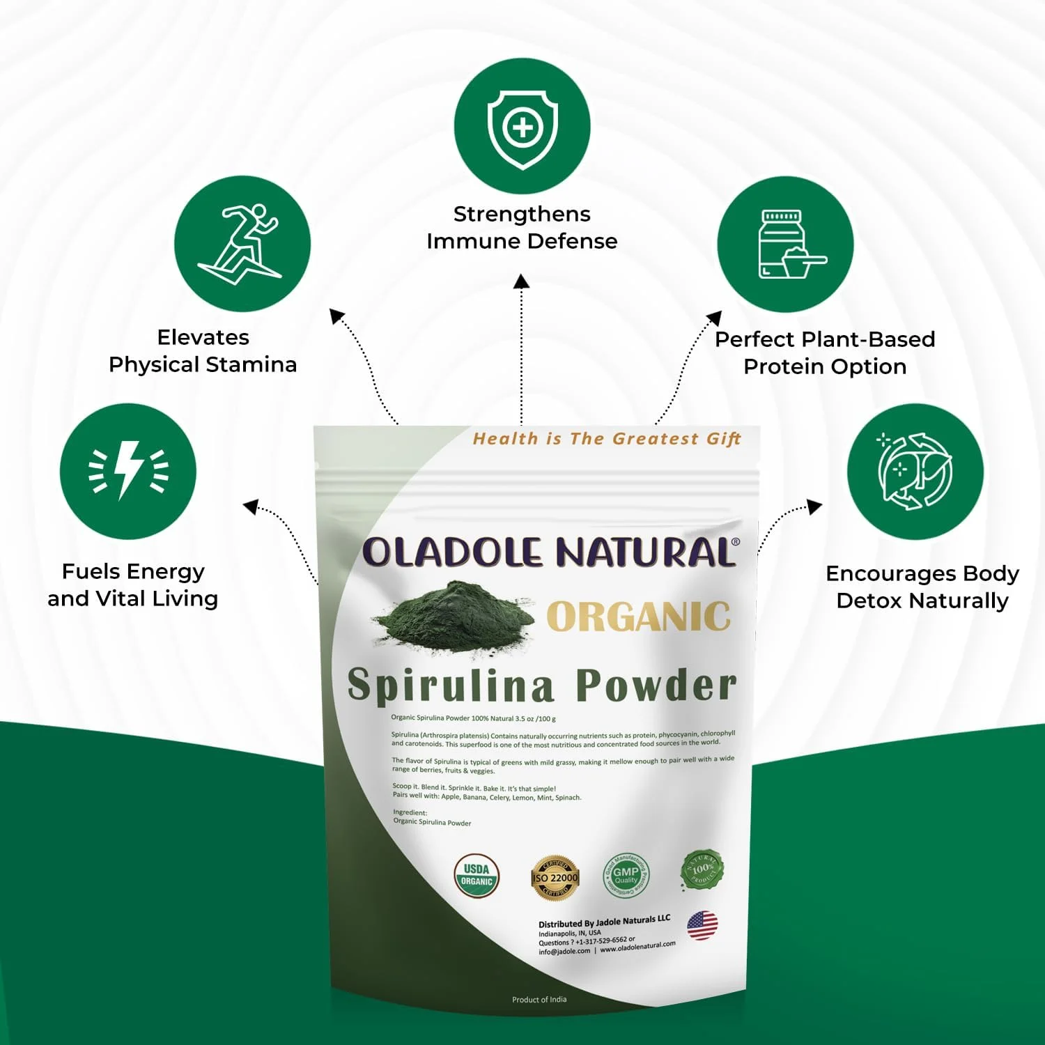 پودر اسپیرولینای ارگانیک طبیعی Oladole - 100 گرم | پشتیبانی از سیستم ایمنی، آنتی اکسیدان، مدیریت وزن، قدرت ذهنی، پشتیبانی از سیستم قلبی عروقی، غنی از پروتئین، مواد معدنی | غیر GMO، بدون گلوتن پودر اسپیرولینای ارگانیک طبیعی Oladole - 100 گرم | پشتیبانی از سیستم ایمنی، آنتی اکسیدان، مدیریت وزن، قدرت ذهنی، پشتیبانی از سیستم قلبی عروقی، غنی از پروتئین، مواد معدنی | غیر GMO، بدون گلوتن