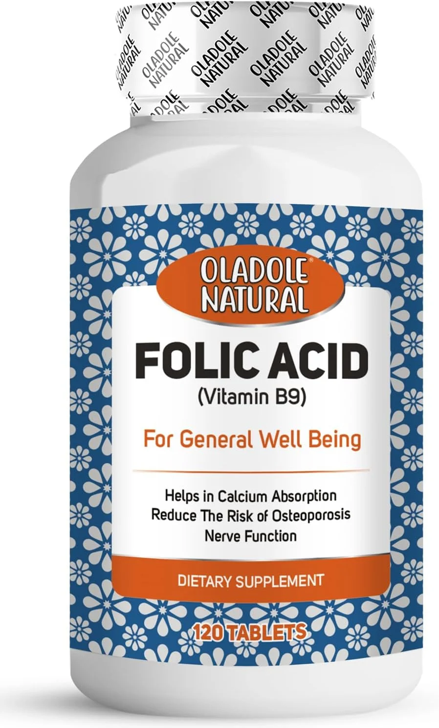اولادول نچرال فولیک اسید - 1000 میکروگرم (120 قرص) | ویتامین B9 ضروری برای سلامت قلب و انرژی، سلامت سیستم ایمنی، جذب کلسیم، بهبود عملکرد اعصاب | غیر تراریخته، بدون گلوتن