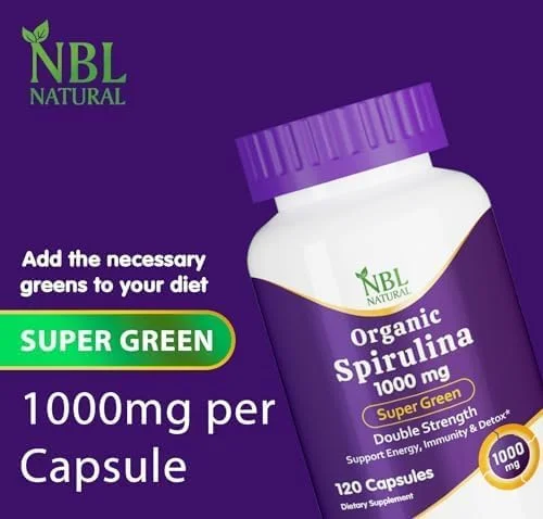 اسپیرولینا ارگانیک طبیعی NBL 1000 میلی گرم، مکمل غذایی کامل سبز - قدرت دو برابر 1000 میلی گرم، 120 قرص اسپیرولینا ارگانیک طبیعی NBL 1000 میلی گرم، مکمل غذایی کامل سبز - قدرت دو برابر 1000 میلی گرم، 120 قرص