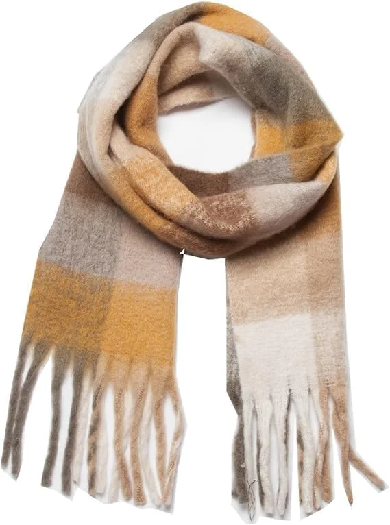 شال پشمی بزرگ زنانه با طرح چهارخانه رنگی، شال گرم مناسب زمستان