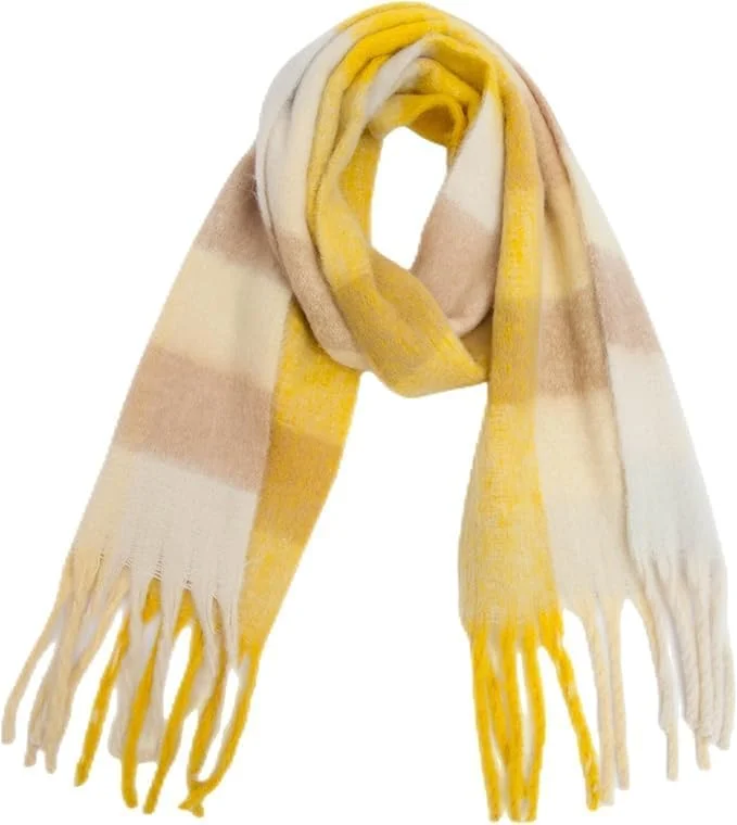 شال پشمی بزرگ زنانه با طرح چهارخانه رنگی، شال گرم مناسب زمستان