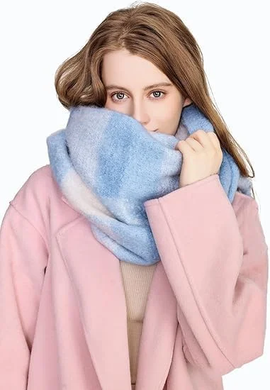 شال پشمی بزرگ زنانه با طرح چهارخانه رنگی، شال گرم مناسب زمستان