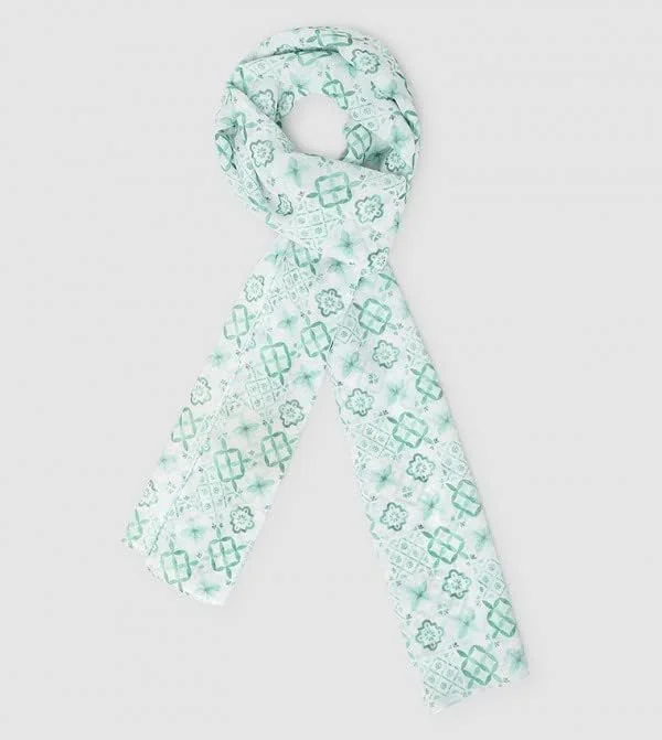 شال بافتنی طرح دار سبز زنانه آیلا