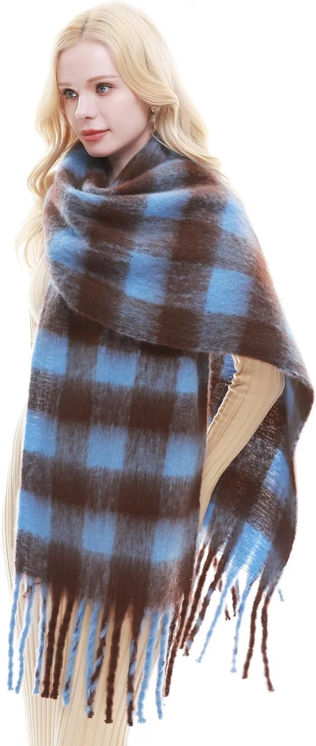 شال پشمی چهارخانه زنانه، شال گردن های پاییز و زمستان، شال های نرم و گرم منگوله دار، شال گردن های ضخیم با طرح شبکه ای، شال گردن ضخیم و گرم زمستانی، شال پتو بزرگ