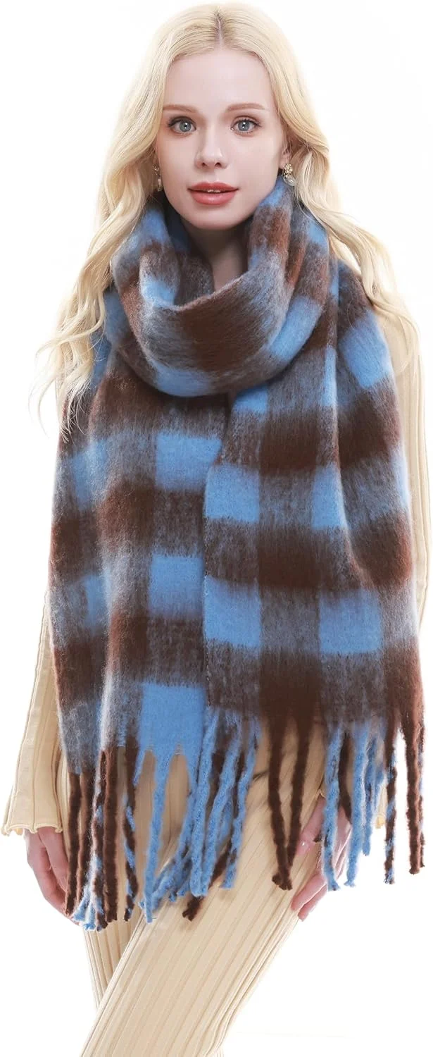 شال پشمی چهارخانه زنانه، شال گردن های پاییز و زمستان، شال های نرم و گرم منگوله دار، شال گردن های ضخیم با طرح شبکه ای، شال گردن ضخیم و گرم زمستانی، شال پتو بزرگ