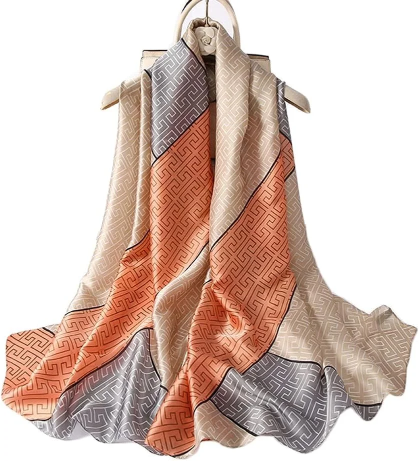 شال ابریشمی زنانه، شال بزرگ ابریشم توت آزونی با طرح گل، روسری ساتن لوکس برای هدیه