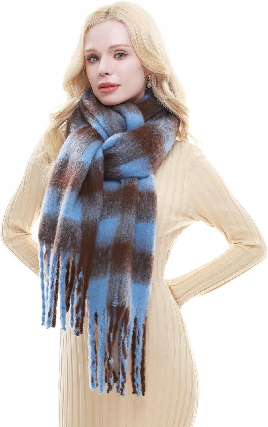 شال پشمی چهارخانه زنانه، شال گردن های پاییز و زمستان، شال های نرم و گرم منگوله دار، شال گردن های ضخیم با طرح شبکه ای، شال گردن ضخیم و گرم زمستانی، شال پتو بزرگ