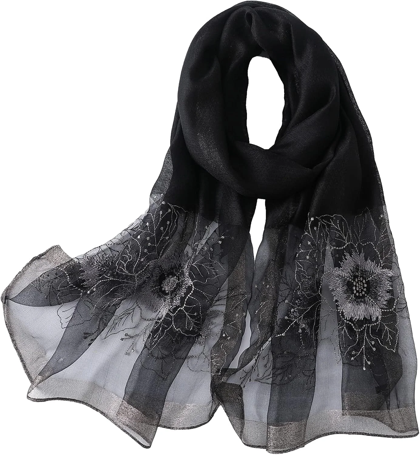 شال و روسری ابریشم توت زنانه WINCESS YU، شال و پوشش گردن طرح گلدوزی شده گلدار بزرگ و بلند برای مو و گردن