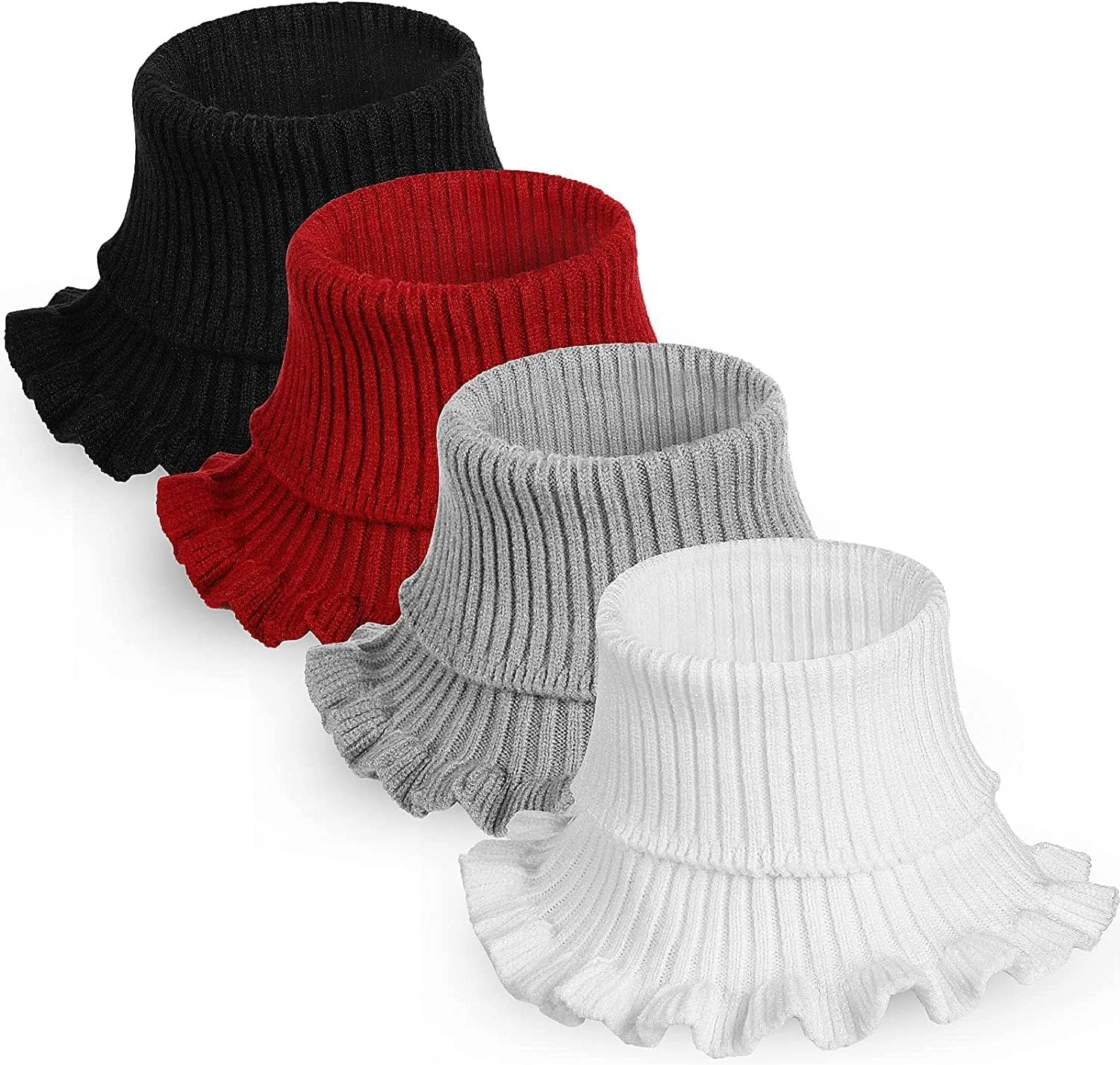 ست ۴ عددی شال گردن یقه اسکی زنانه، یقه جداشدنی بافتنی، محافظ گردن یقه اسکی بلند زنانه دخترانه برای زمستان، سایز آزاد