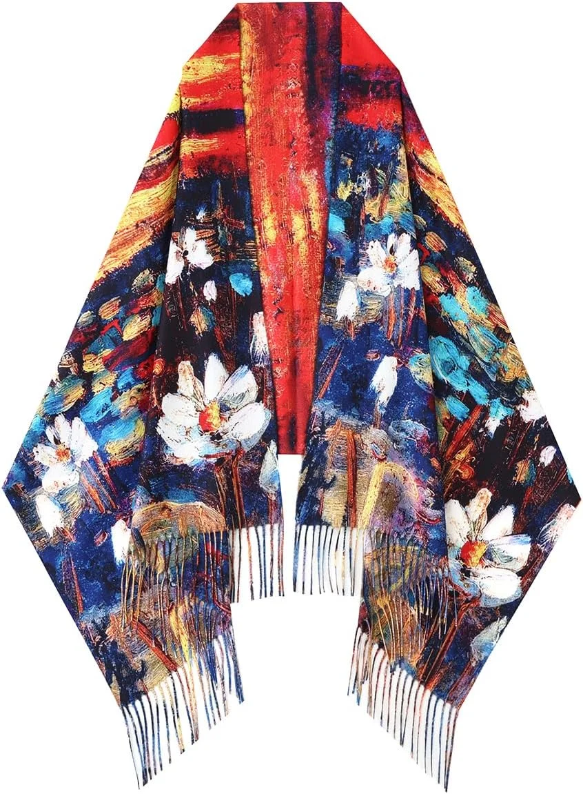 شال زنانه نرم و لطیف با طرح های هنری مونه و ونگوگ، C01، سایز آزاد