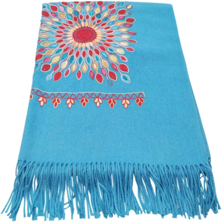 شال و روسری زنانه گلدوزی شده با منگوله های بزرگ