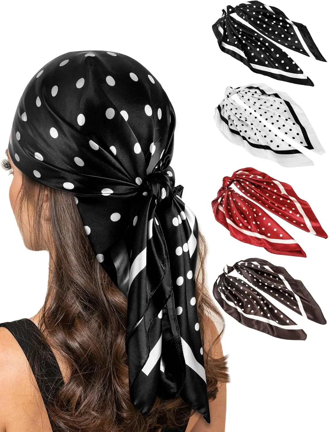 روسری ساتن طرح‌دار Tazweeq، روسری بزرگ مربعی، شال گردن با حس ابریشمی، پوشش مو برای خواب، روسری ساتن مربعی طرح‌دار، روسری سبک وزن ۹۰ سانتی‌متری شبیه ابریشم برای خانم‌ها