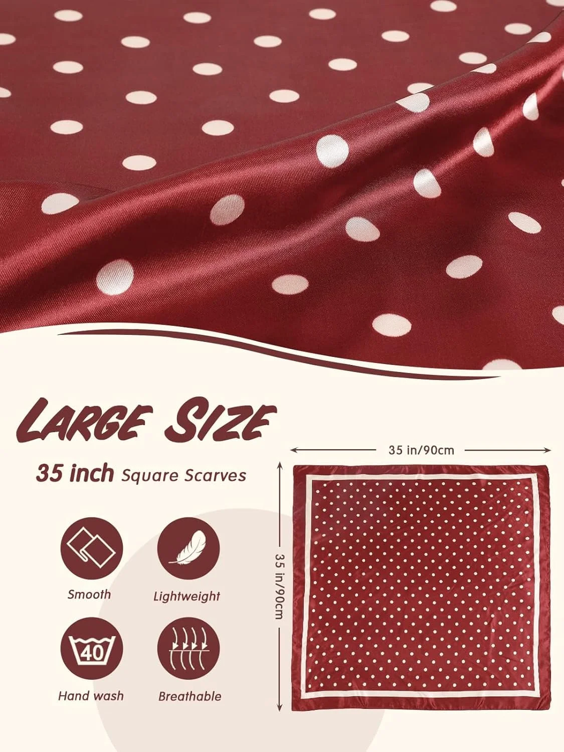 روسری ساتن طرح‌دار Tazweeq، روسری بزرگ مربعی، شال گردن با حس ابریشمی، پوشش مو برای خواب، روسری ساتن مربعی طرح‌دار، روسری سبک وزن ۹۰ سانتی‌متری شبیه ابریشم برای خانم‌ها