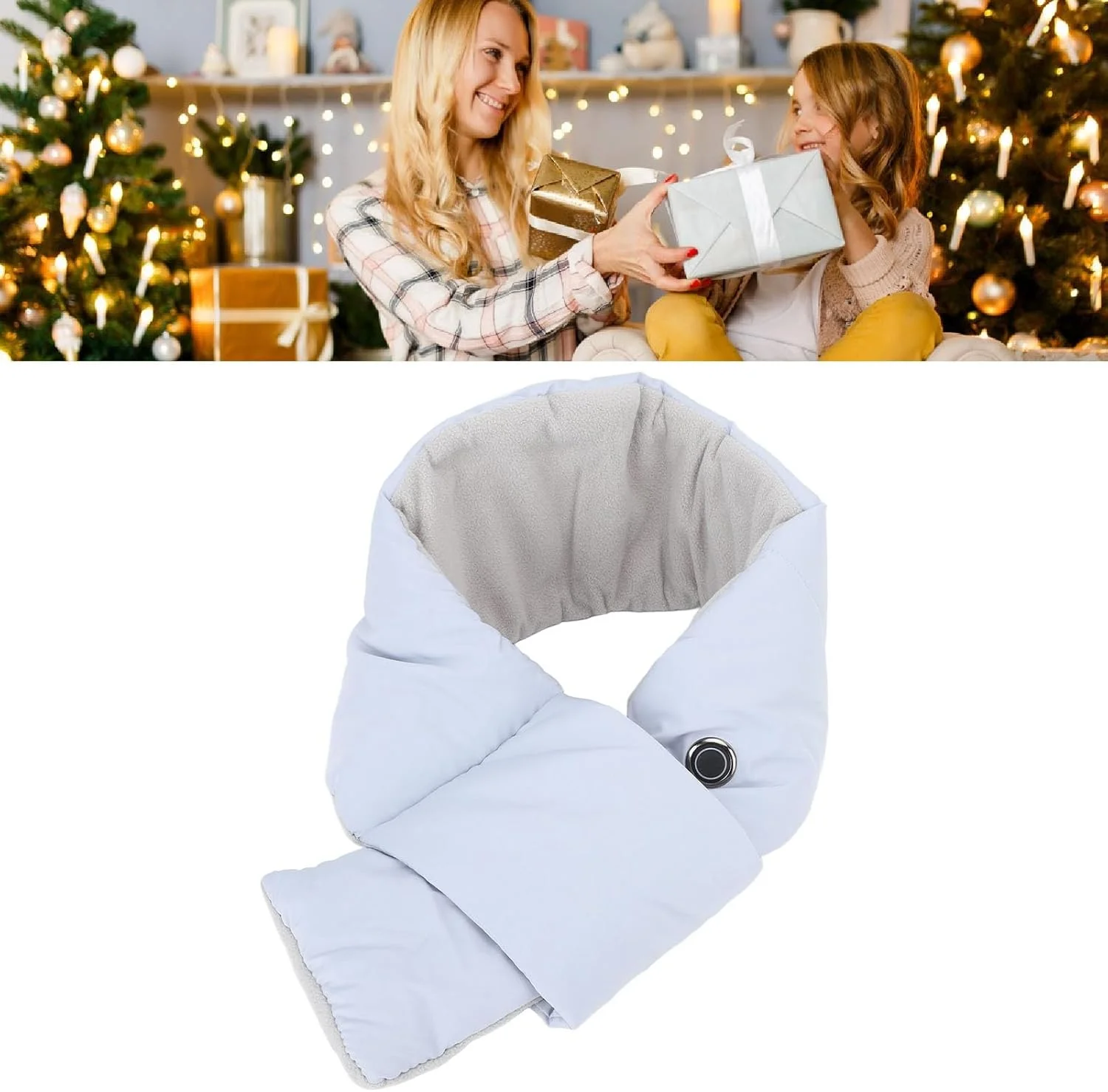 شال گردن گرمایشی فیبر کربنی پنبه ای با 3 تنظیمات دما، تمیز کردن آسان، کاربرد چند منظوره، هدیه ایده آل برای فعالیت های زمستانی در فضای باز 105 سانتی متر (آبی)