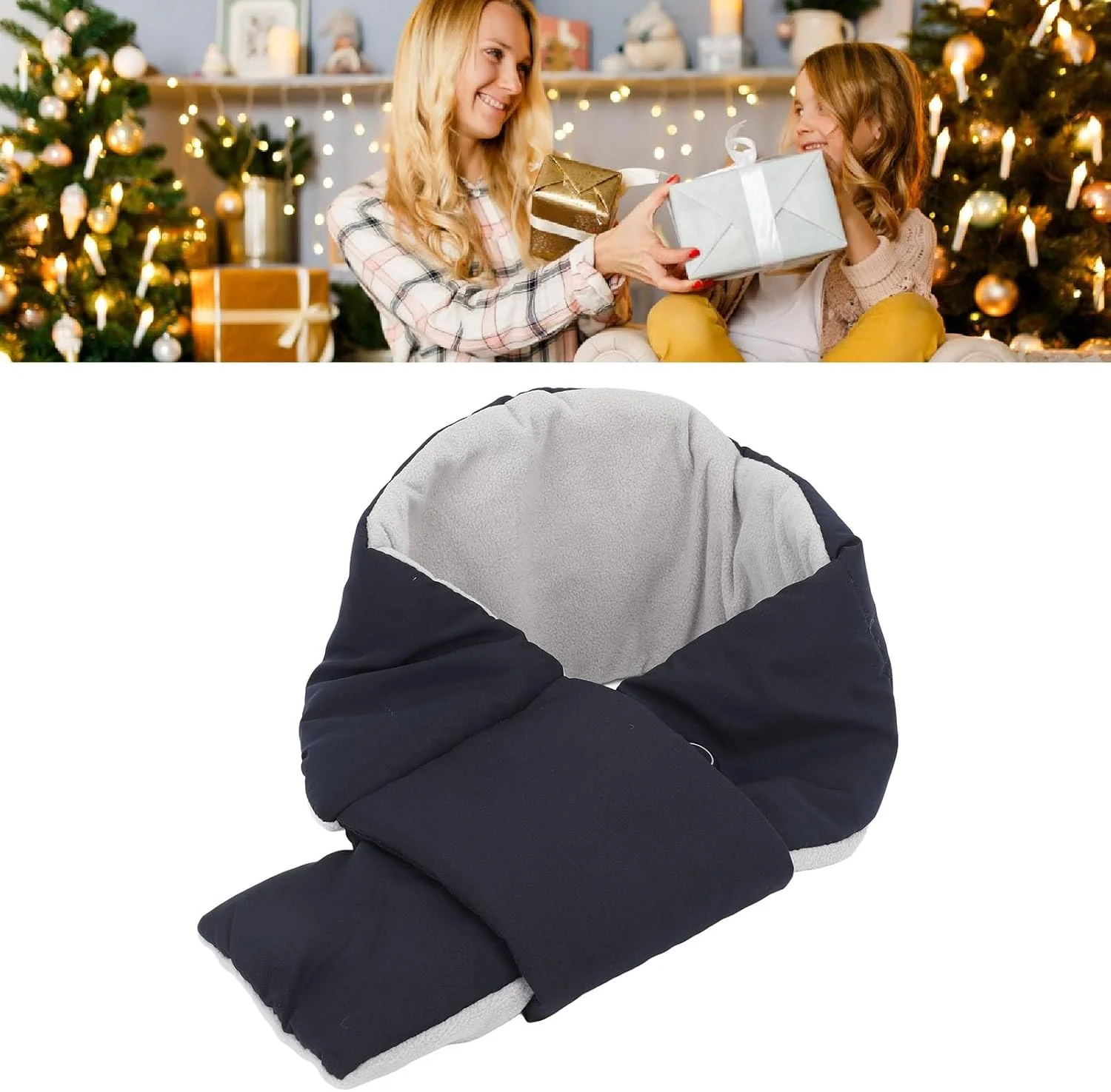 شال گردن گرمایشی پنبه ای Sorandy با تنظیمات 3 دمایی، تمیز کردن آسان، کاربرد چند منظوره، هدیه ایده آل برای فعالیت های زمستانی در فضای باز 105 سانتی متر (آبی سرمه ای)