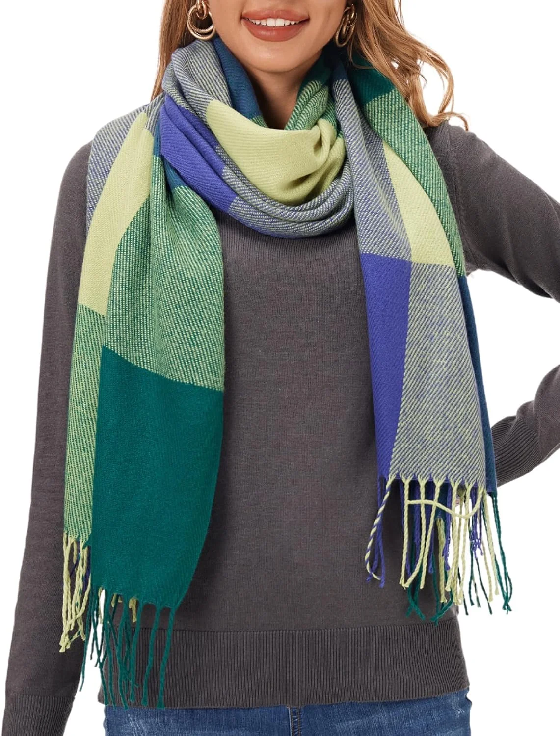 شال زمستانی زنانه، شال طرح چهارخانه بلند با طرح شبکه ای بزرگ، گرم و نرم، شال مد روز، سایز بزرگ، هدیه ای ایده آل برای هوای سرد، اکسسوری شیک برای زنان