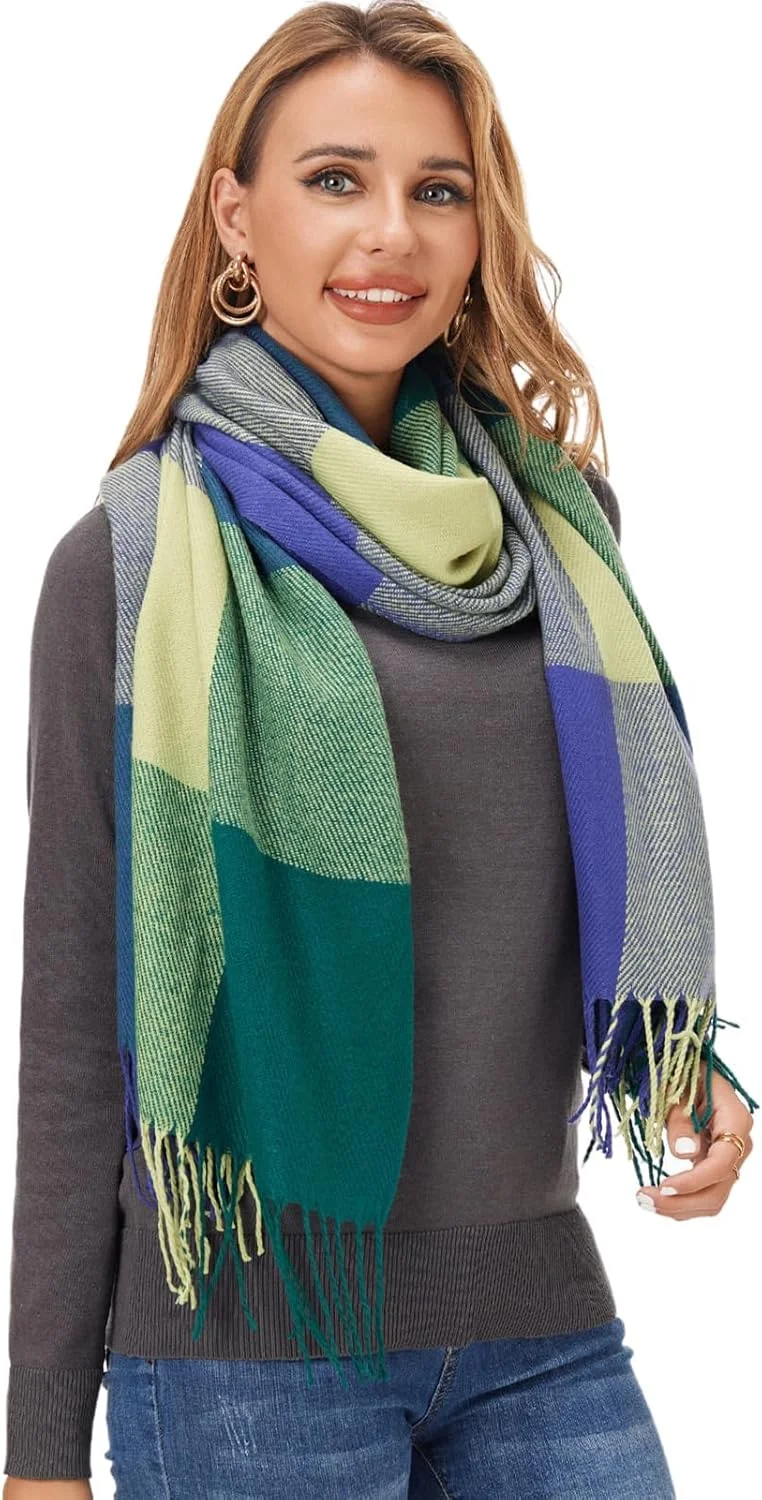 شال زمستانی زنانه، شال طرح چهارخانه بلند با طرح شبکه ای بزرگ، گرم و نرم، شال مد روز، سایز بزرگ، هدیه ای ایده آل برای هوای سرد، اکسسوری شیک برای زنان