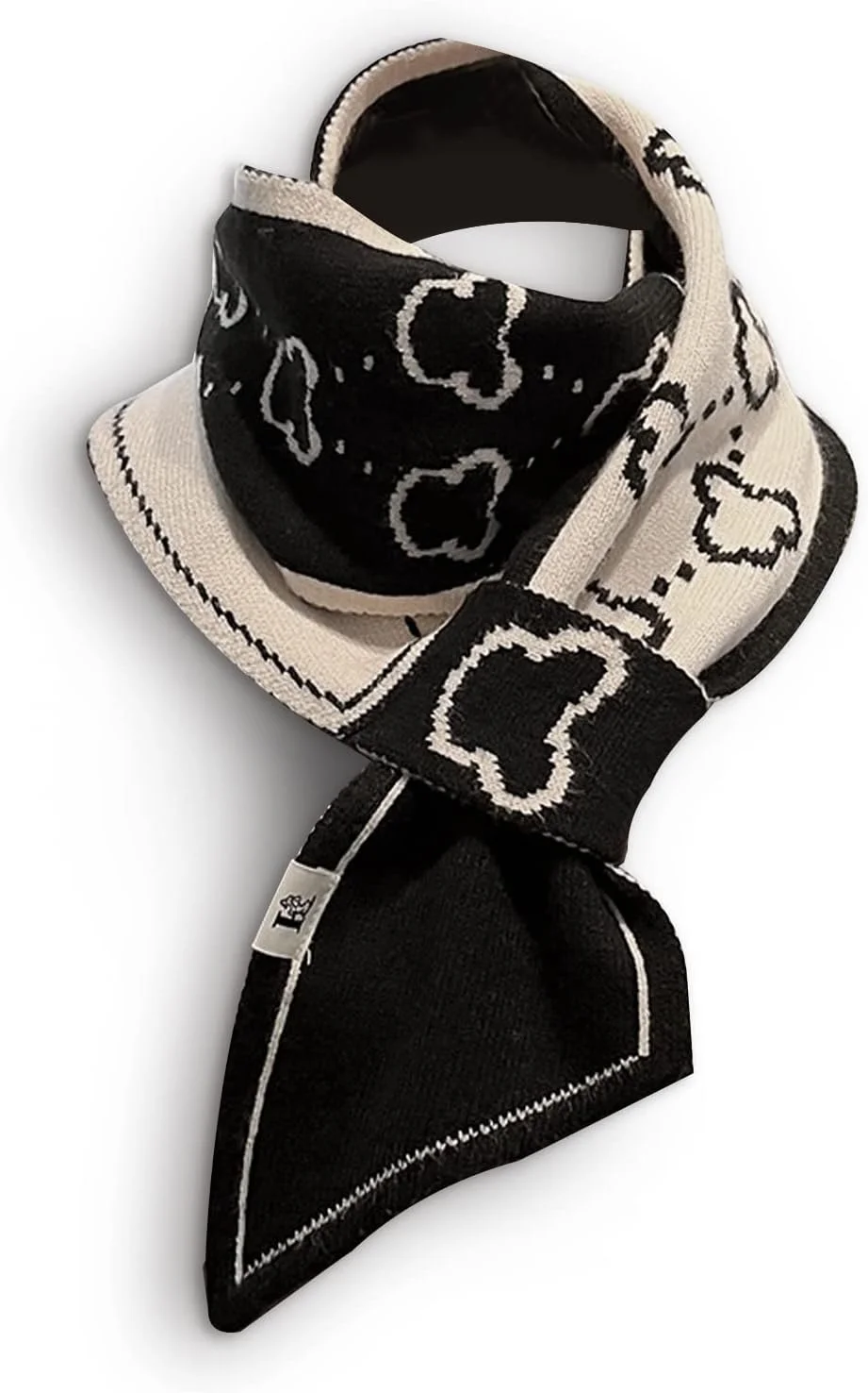 شال گردن بافتنی باریک زنانه طرح زمستانی، طرح چهارخانه و حروف، شال گردن بلند باریک و یقه گرم