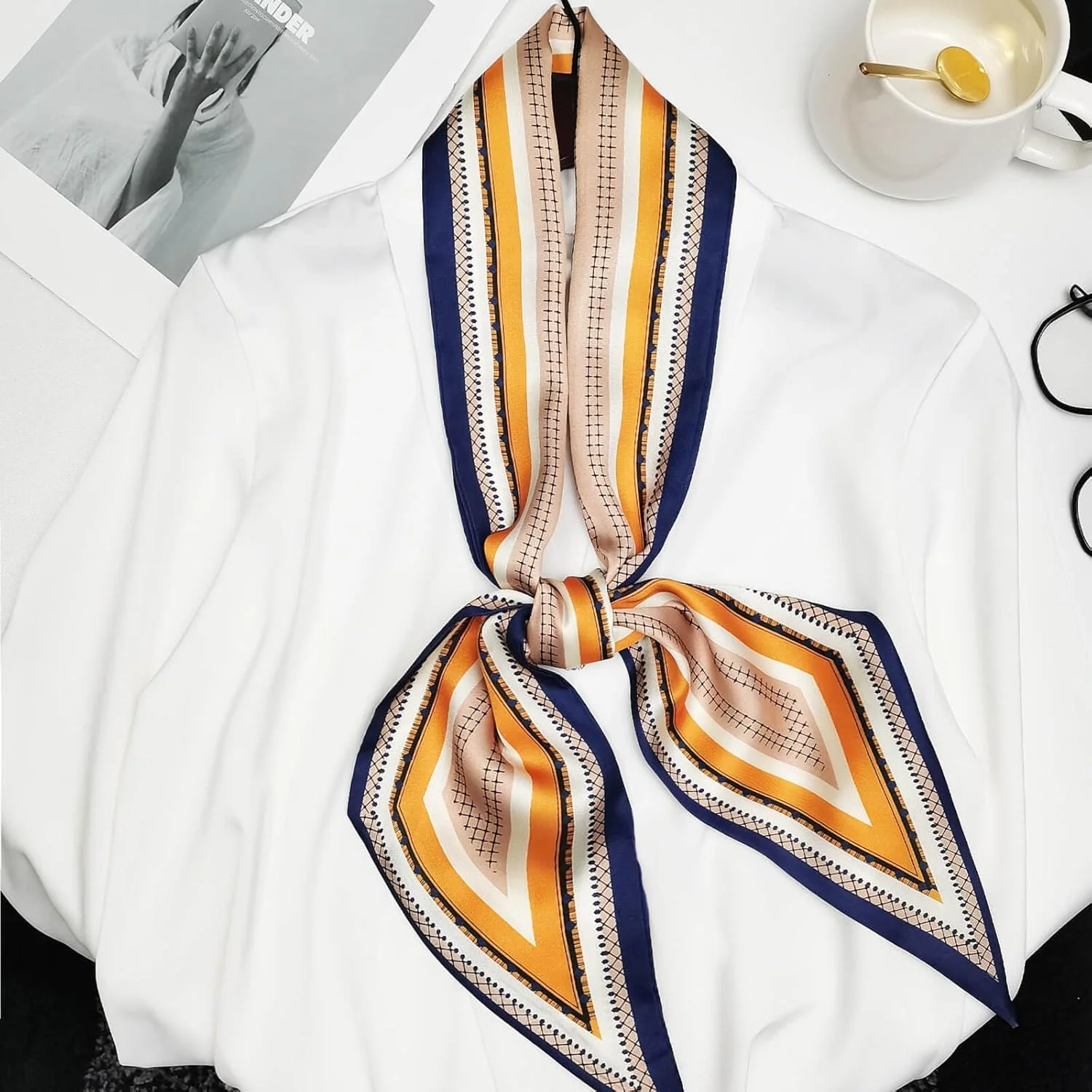 شال ابریشمی زنانه، شال گردن، کمربند، شال ساتن برای بستن مو، شال فانتزی کیف دستی، اکسسوری جذاب