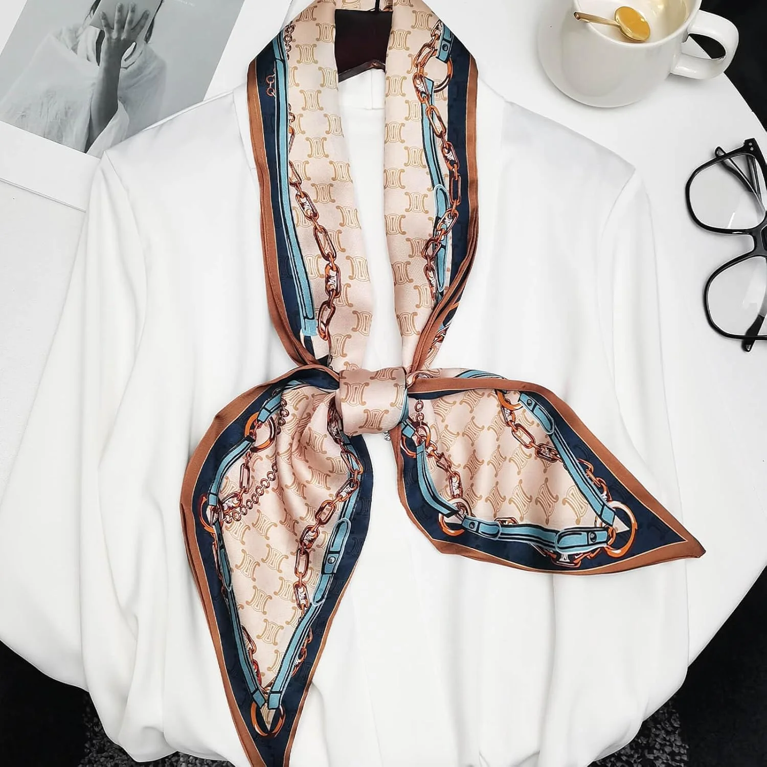 شال گردن زنانه طرح ابریشم، شال کمربندی، شال ساتن برای بستن مو، شال فانتزی کیف دستی، اکسسوری جذاب