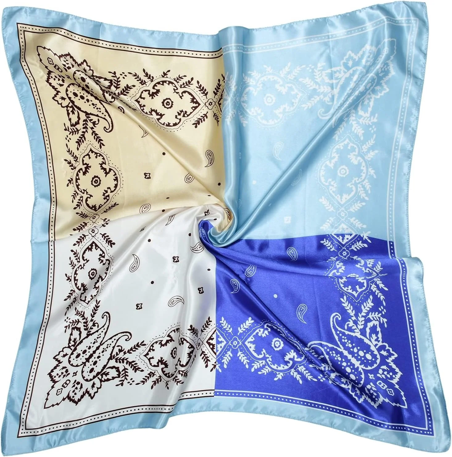 روسری های ساتن مربعی تزویق، روسری یا شال ساتن زنانه، روسری های بافت ابریشمی، سربند بوهمی، 3 عدد