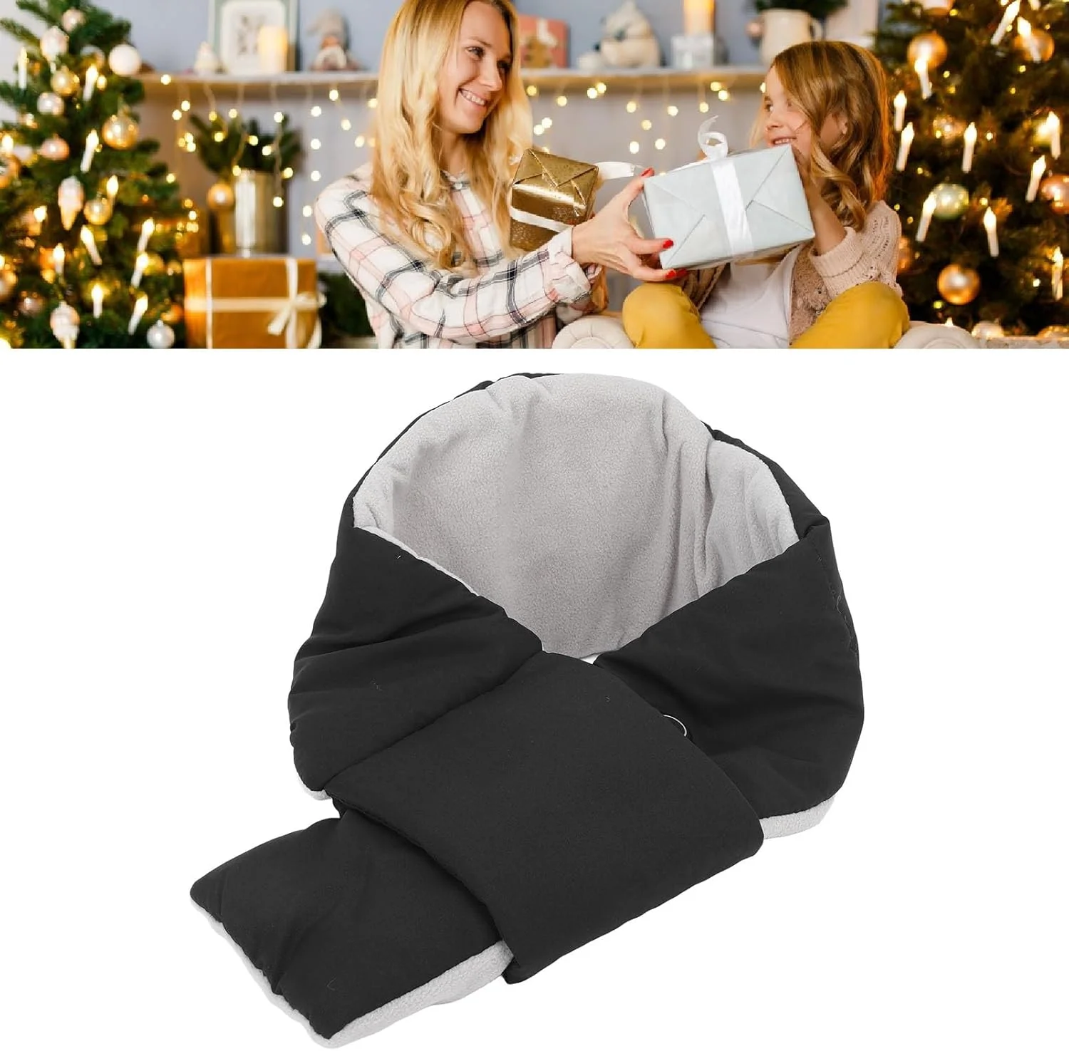 شال گردن گرمایشی پنبه ای Sorandy با تنظیمات 3 دمایی، تمیز کردن آسان، کاربرد چند منظوره، هدیه ای ایده آل برای فعالیت های زمستانی در فضای باز 105 سانتی متر (مشکی)