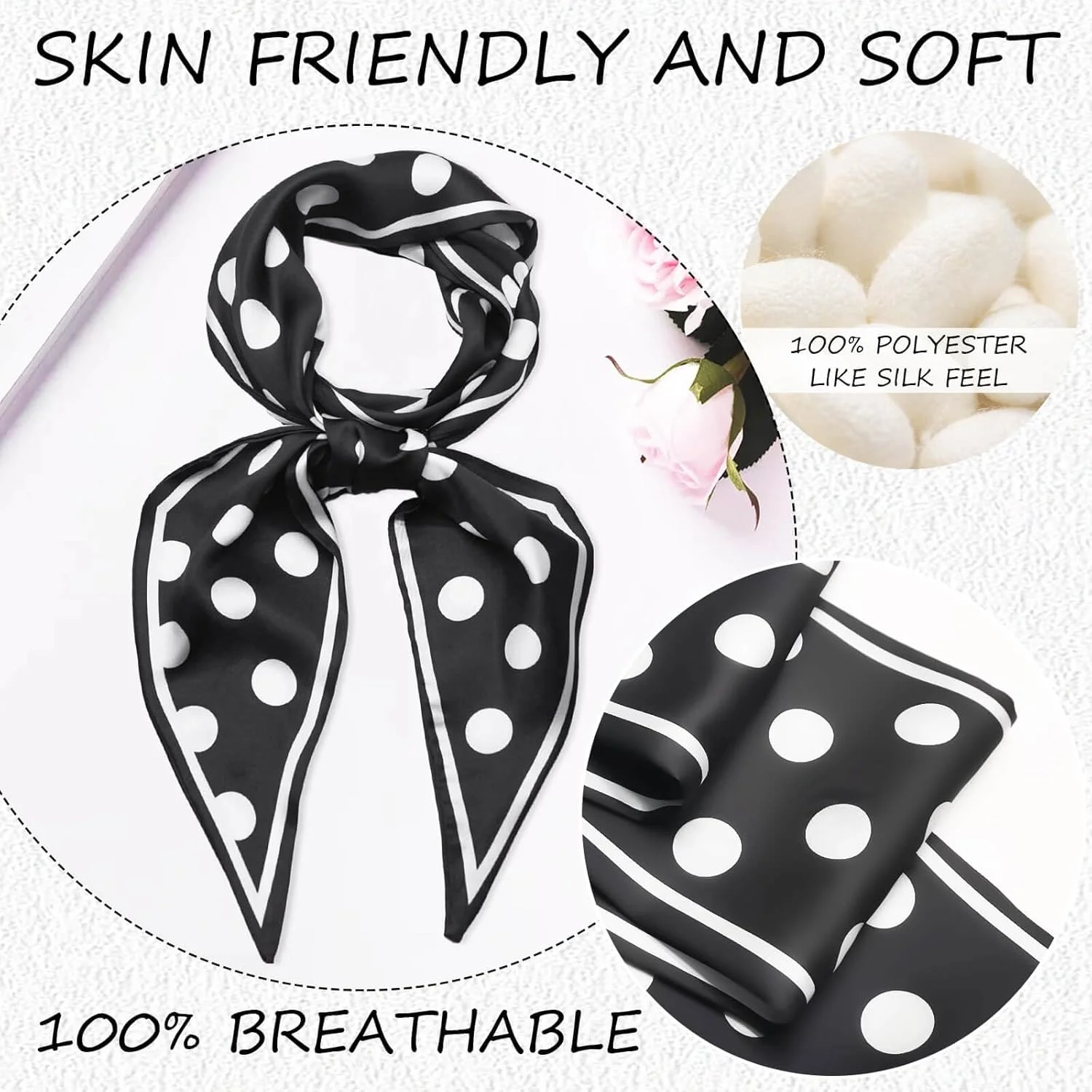 شال ابریشمی زنانه، شال گردن، کمربند، شال ساتن برای بستن مو، شال مد روز برای کیف دستی، اکسسوری های جذاب