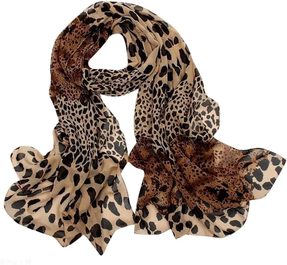 شال بلند زنانه طرح پلنگی نرم ابریشمی شیفون، شال گردن، شال، پوشش لباس بانوان