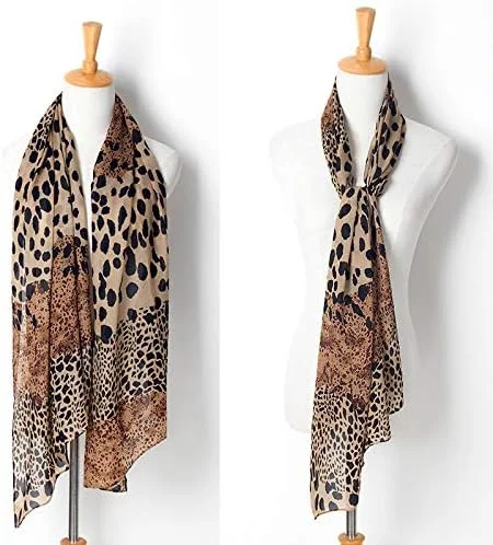 شال بلند زنانه طرح پلنگی نرم ابریشمی شیفون، شال گردن، شال، پوشش لباس بانوان