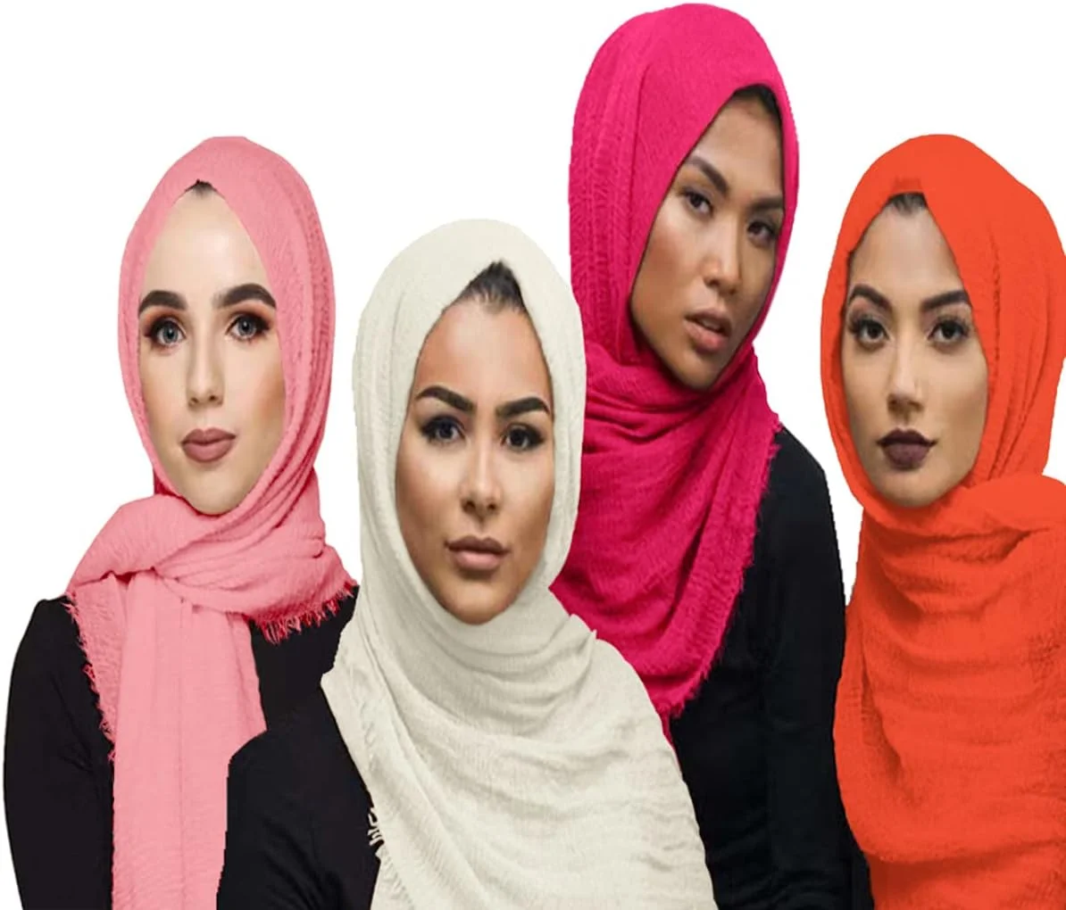 ست ۴ عددی روسری بلند نخی زنانه، شال سر حجاب، رنگ ثابت، مدل QY414