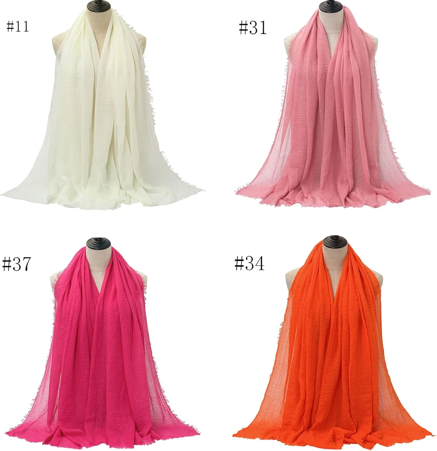 ست ۴ عددی روسری بلند نخی زنانه، شال سر حجاب، رنگ ثابت، مدل QY414