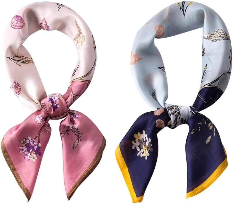 روسری های مربعی ساتن ابریشمی ORiTi 70x70 سانتی متر زنانه، سبک وزن، روسری گردن کوچک مربعی، باندانا مو 2 عددی