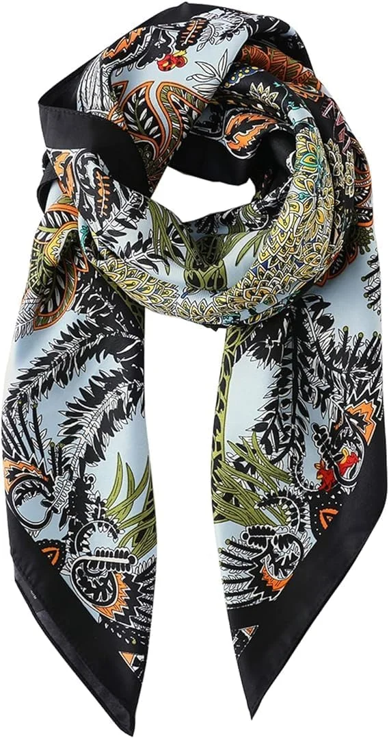 روسری ابریشمی زنانه، شال ساتن بزرگ 35 اینچی برای بستن مو، روسری سبک وزن چند منظوره برای بانوان