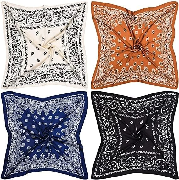 روسری های ساتن بزرگ مربعی 90x90 سانتی متر، شال گردن ابریشمی، پوشش مو، روسری های ابریشمی ساتن سبک وزن برای زنان و دختران 4 عدد