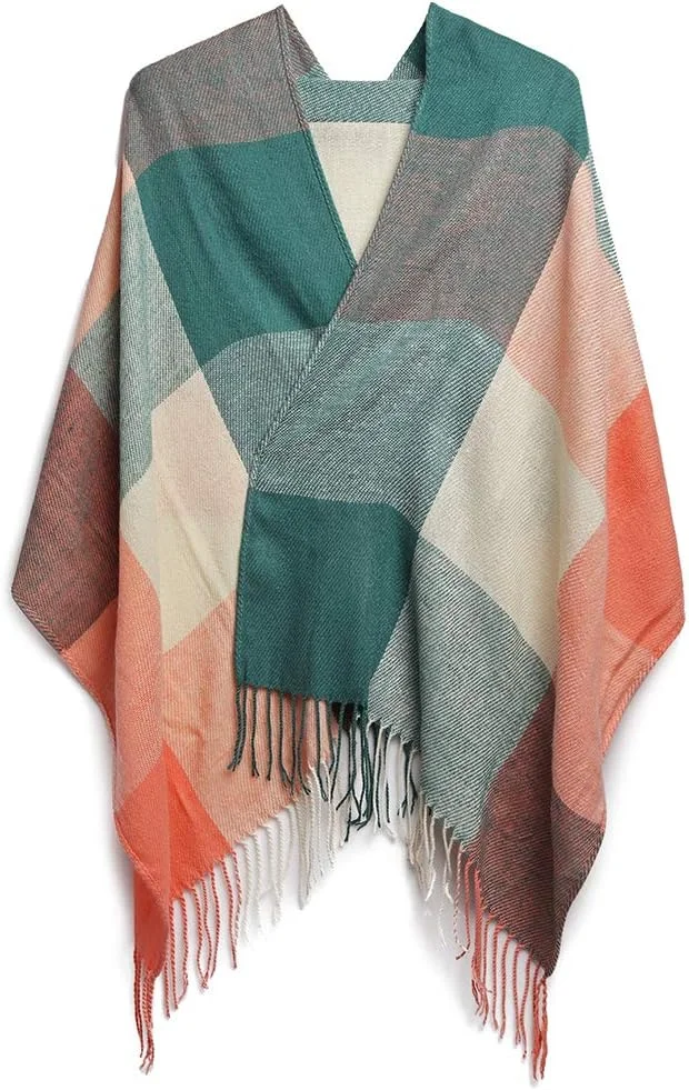 شال زنانه میس لولو، شال زمستانی بزرگ مربعی طرح پتو، طرح چهارخانه راه راه نرم با ریشه مناسب پاییز و زمستان