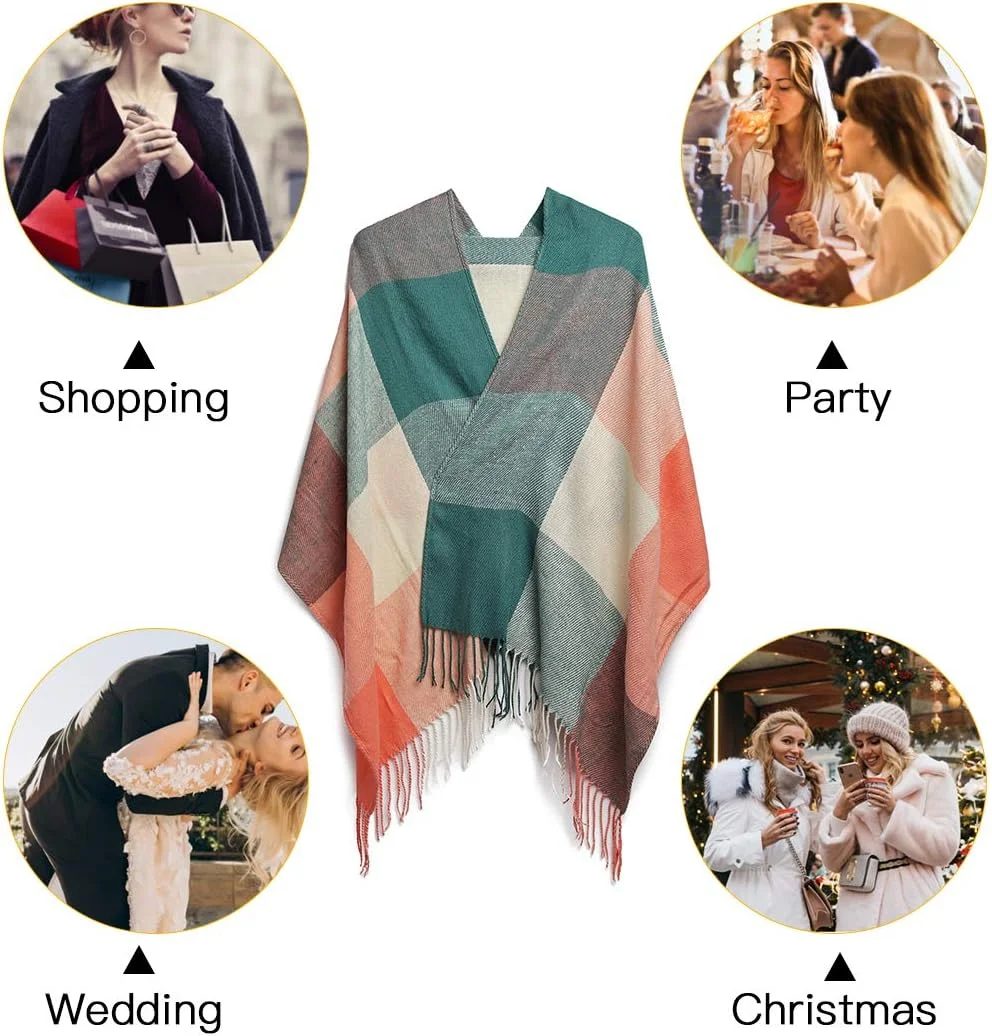 شال زنانه میس لولو، شال زمستانی بزرگ مربعی طرح پتو، طرح چهارخانه راه راه نرم با ریشه مناسب پاییز و زمستان