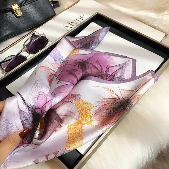 روسری گردن ابریشم خالص توت 53x53 سانتی‌متر، روسری کوچک مربعی برای زنان، دستمال سر ابریشمی، روسری‌های ابریشمی مربعی برای زنان، روسری دسته کیف