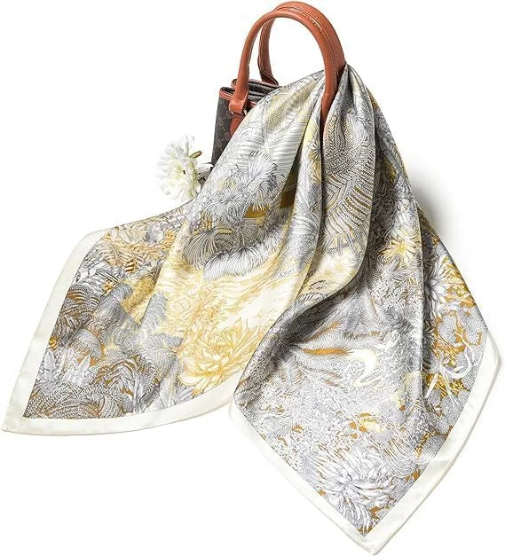 روسری ابریشم خالص توت فرنگی بزرگ Tzaweeq با بسته بندی هدیه، روسری سر و پوشش موی سبک وزن 35 اینچی برای زنان، رنگ بژ با بافت ظریف، جنس ابریشم توییل، شال با اندازه سخاوتمندانه