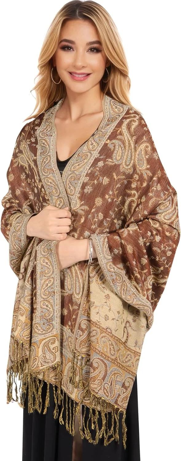 شال و روسری پشمی زنانه نرم و ابریشمی طرح Paisley دو رو