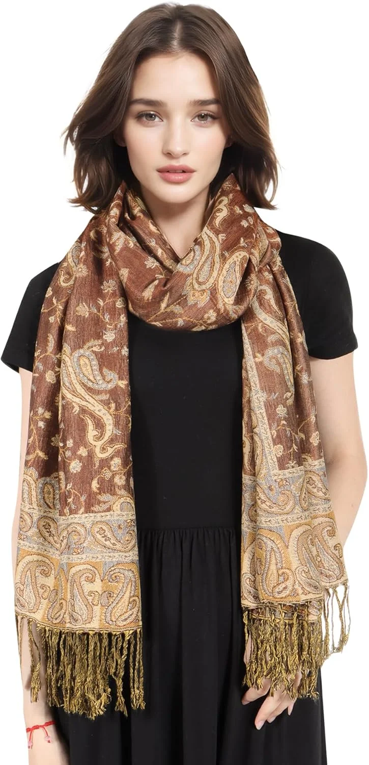 شال و روسری پشمی زنانه نرم و ابریشمی طرح Paisley دو رو