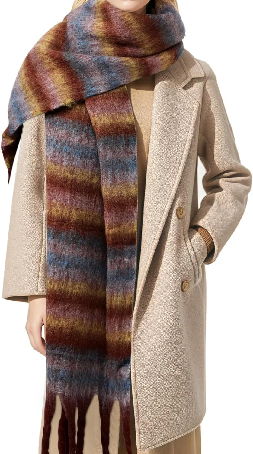 شال گردن زمستانی زنانه، شال بافتنی ضخیم و نرم موهر، شال بزرگ طرح پتو، شال لمس کشمیر به سبک قدیمی، اکسسوری مد زمستانی گرم و ضخیم