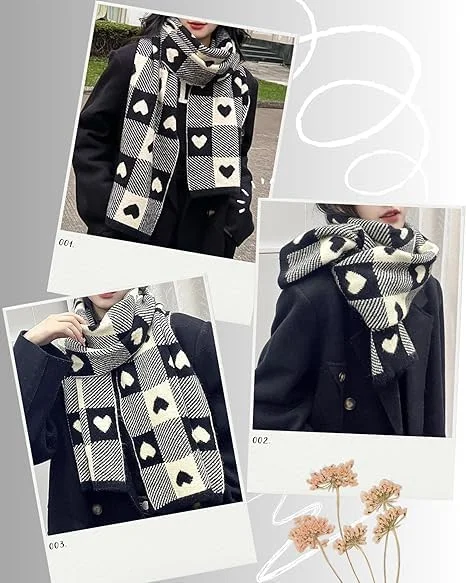 شال گردن زنانه KASTWAVE، هدیه تعطیلات، زمستانی، گرم، با حس کتان پنبه ای، شال بزرگ و بلند با طرح چهارخانه قلبی زیبا، شال سبک وزن ضد آفتاب برای استفاده روزانه و فضای باز