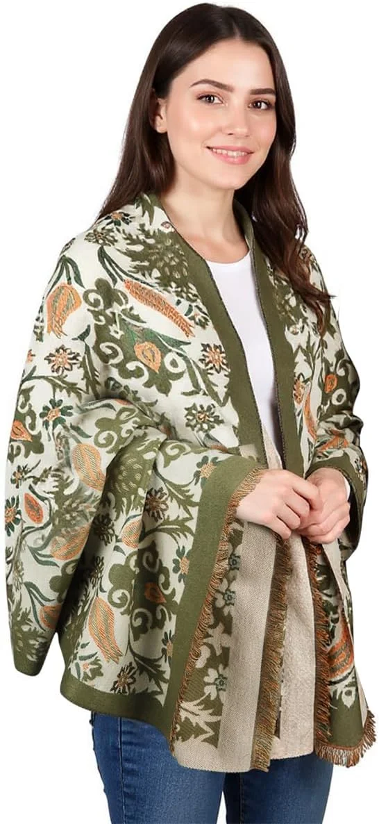 شال زمستانی زنانه طرح ترمه، شال نرم و گرم، شال طرح گل زیبا مناسب هدیه کریسمس و روز شکرگزاری، 65x185 سانتی متر، سبز