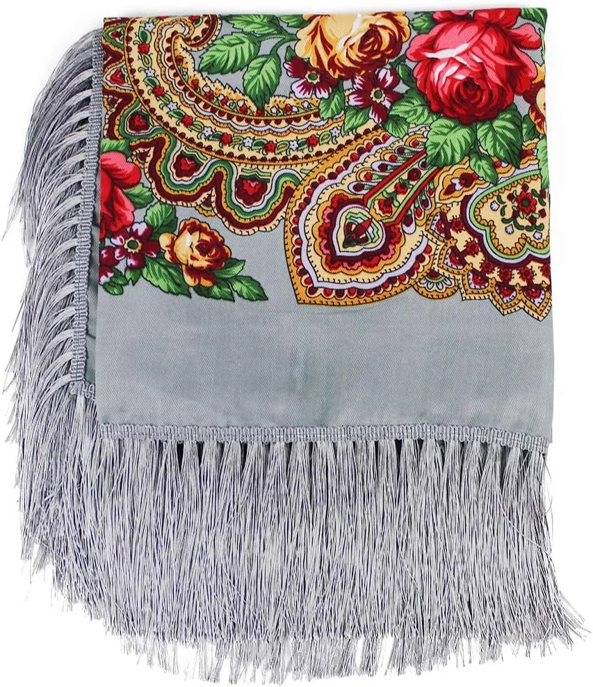 شال زنانه سنتی گودسلی با منگوله - شال گردن و سر طرح گلدار قدیمی