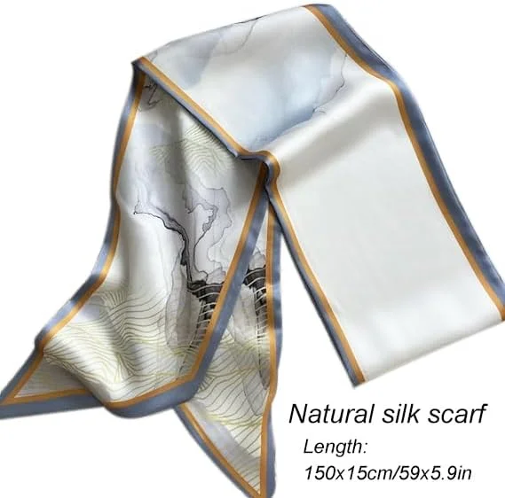 2 عدد شال موی زنانه، روسری ابریشمی ساتن، سبک و خنک، مناسب برای گردن، کیف دستی، 15×150 سانتی متر