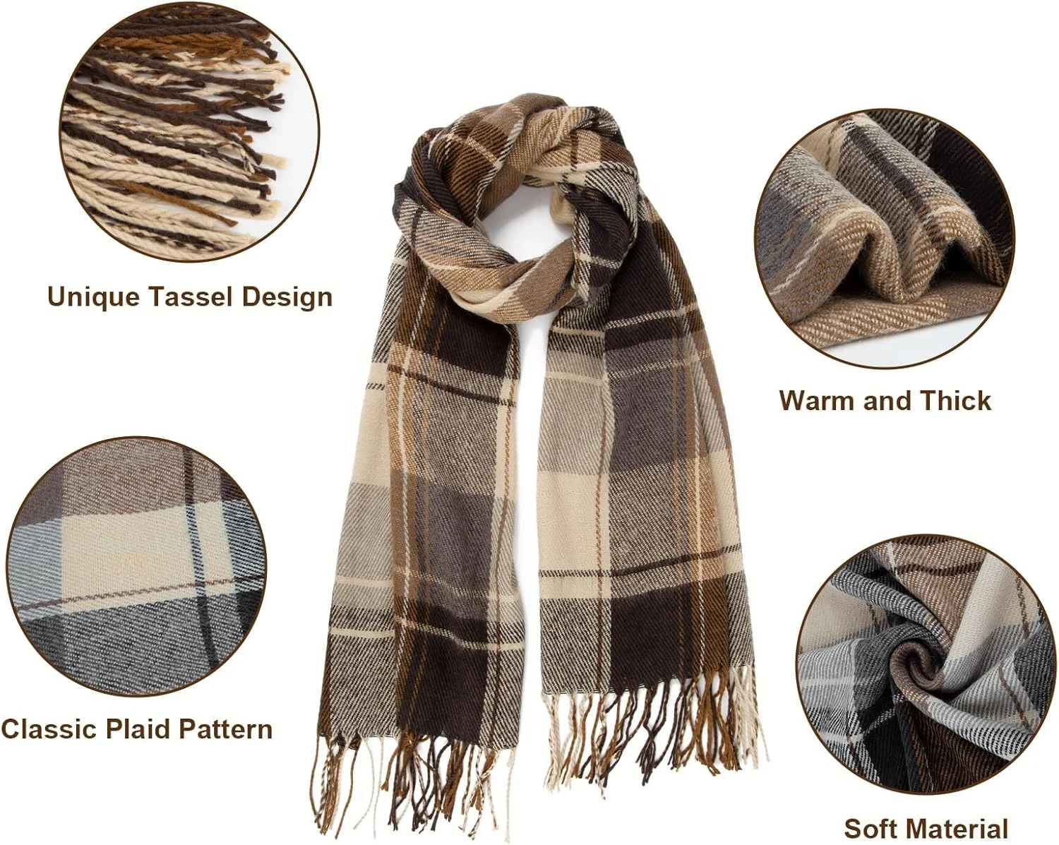 شال زنانه HZYH، شال های بلند چهارخانه مد روز، شال های بلند ریشه دار، شال های بزرگ توری، گرم مناسب زمستان، شال های بزرگ طرح دار هدیه